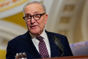 WASHINGTON, DC - FEBRUARY 25: Senate Minority Leader Chuck Schumer (D-NY) speaks with reporters after senate luncheons on February 25, 2026 in Washington, DC. Schumer critiqued President Trump's State of the Union Address calling it a "state of delusion". (Photo by Heather Diehl/Getty Images)