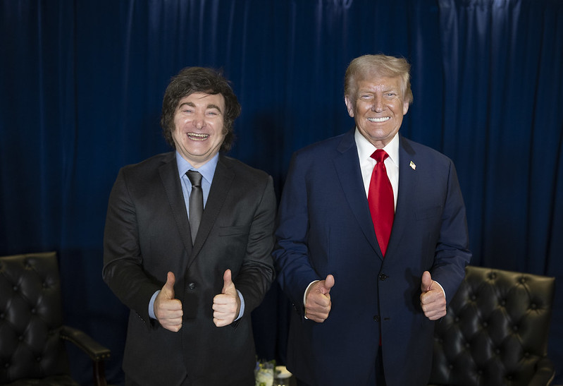 President Donald Trump participates in a pull-aside meeting with Javier Milei, President of Argentina, at the United Nations Headquarters in New York City, Tuesday, September 23, 2025.
