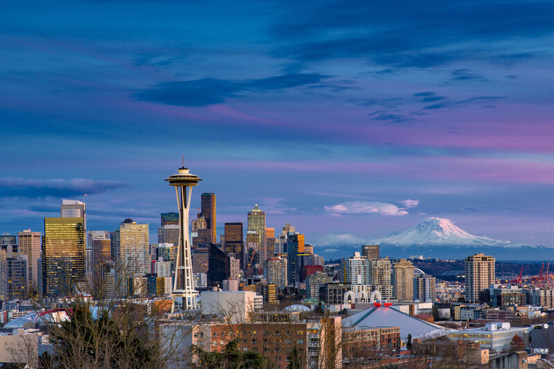 Seattle skyline. Kerry Park is probably the most picturesque location in all of Seattle. Having a combination of the Space Needle, skyline and Mt. Rainer as its backdrop, you are sure to come away with a fantastic photo