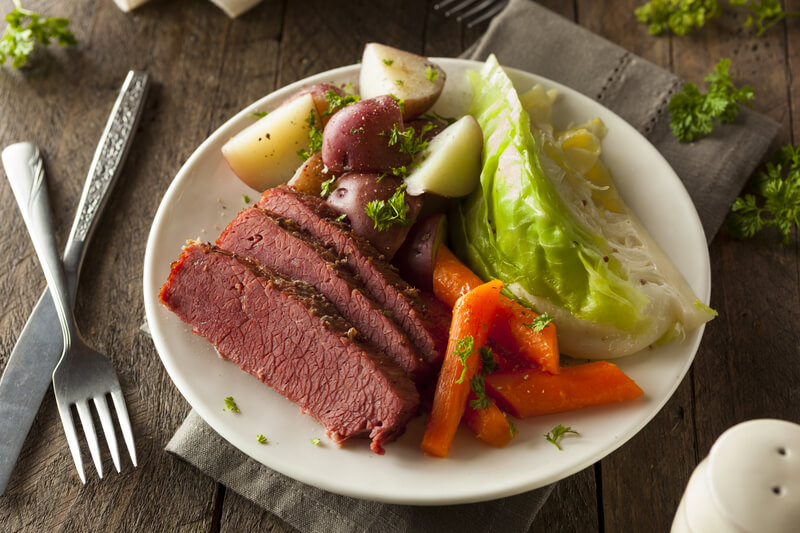 Homemade Corned Beef and Cabbage with Carrots and Potatoes