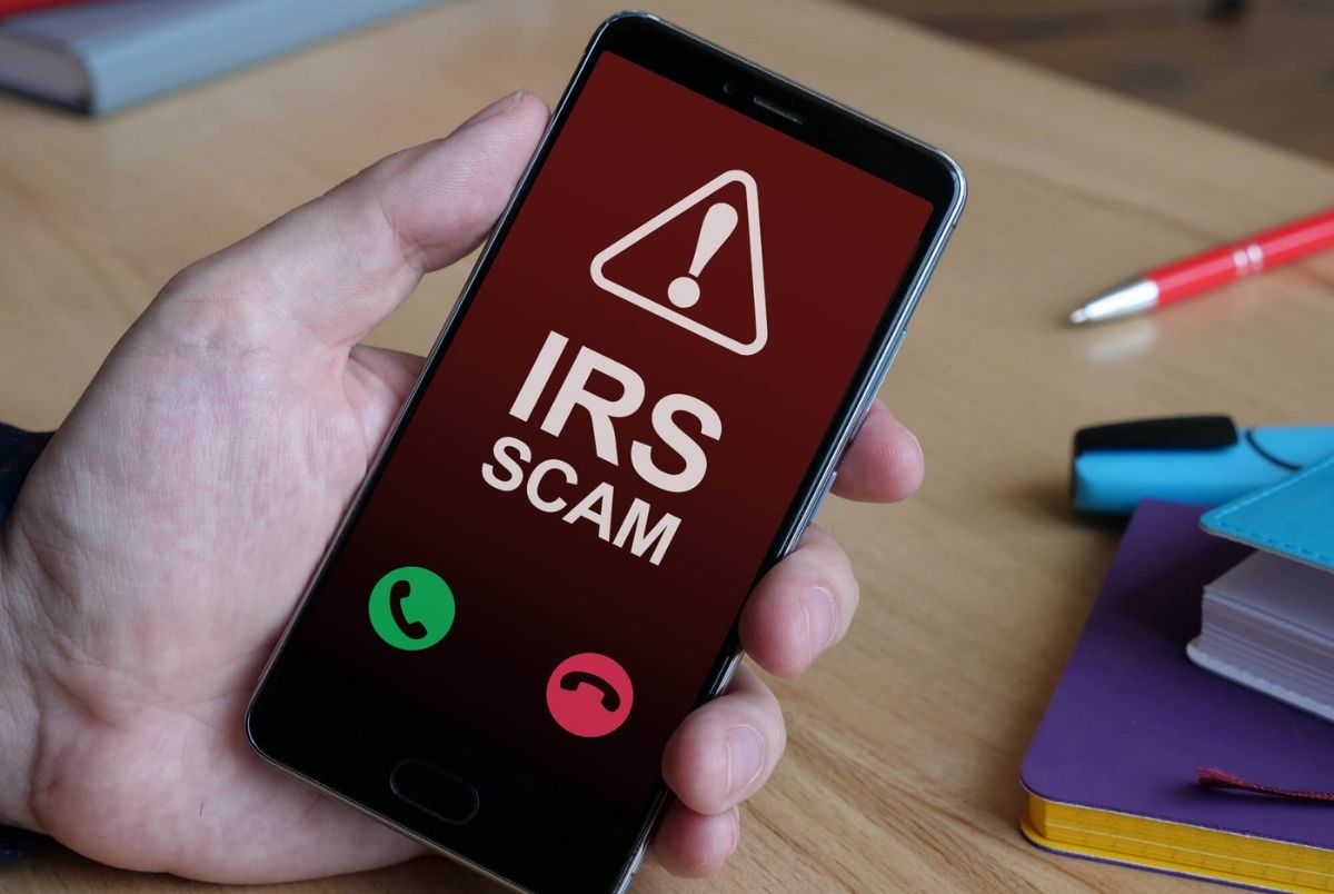 IRS Scam call is shown as the business and financial concept. Internal Revenue Service
