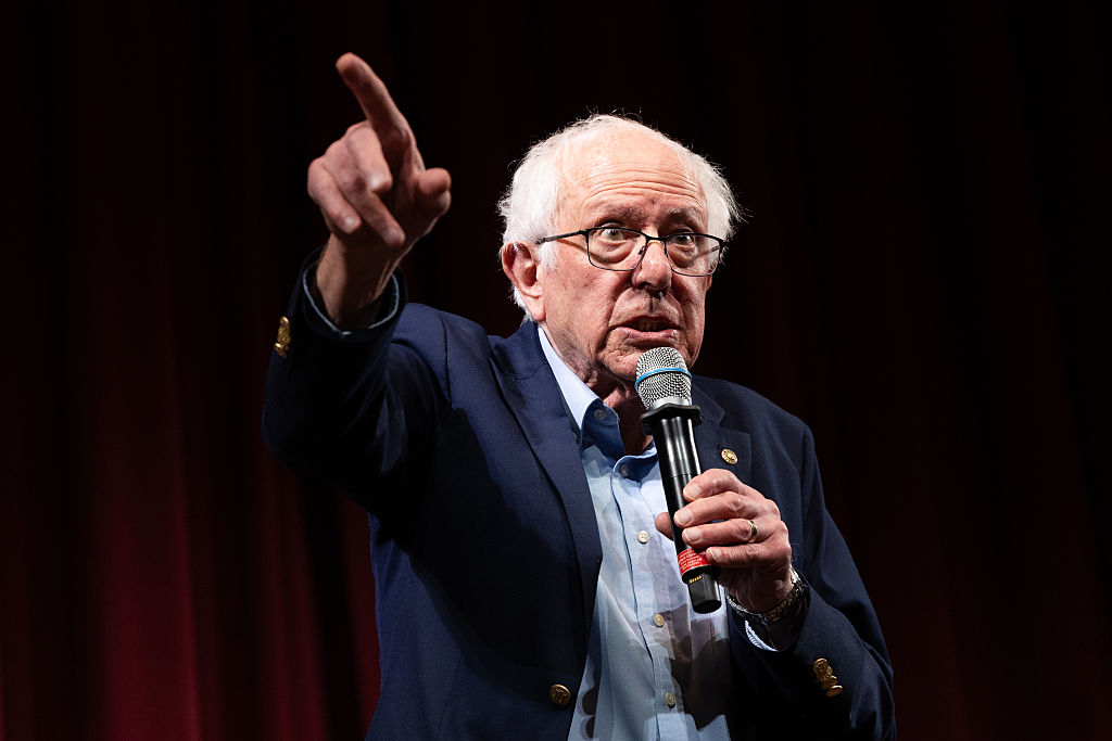 Sen. Bernie Sanders (I-VT) speaks at a town hall event on February 20, 2026 in Stanford, California.