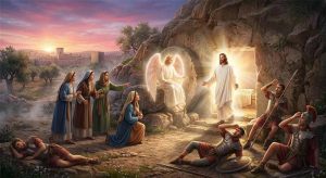 The biblical scene of the Resurrection of Jesus Christ.