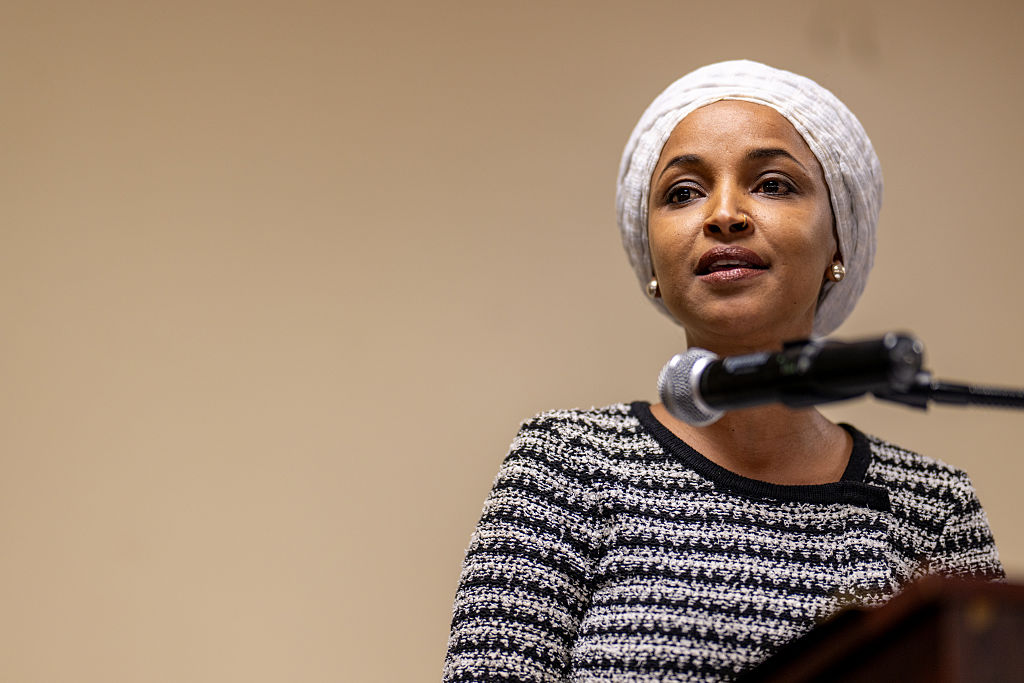 MINNEAPOLIS, MINNESOTA - JANUARY 27: U.S. Rep. Ilhan Omar (D-MN) speaks during a town hall meeting at the Urban League Twin Cities facility on January 27, 2026 in Minneapolis, Minnesota. A person holding a syringe charged the podium as Omar spoke. Protests and demonstrations continue ramping up around Minneapolis and St. Paul after the shooting deaths this month of two people at the hands of federal immigration officers. (Photo by Brandon Bell/Getty Images)