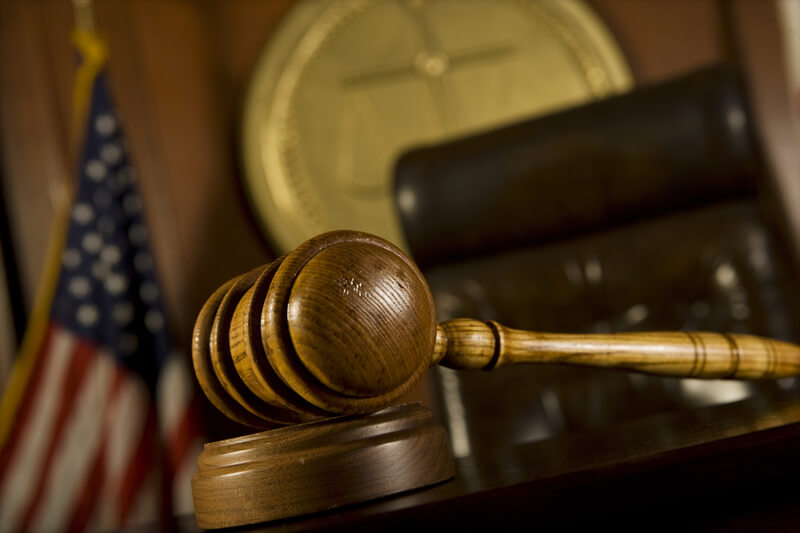Closeup of gavel in court room