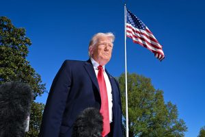 WASHINGTON, DC - APRIL 11: President Donald Trump speaks to the media as he prepares to depart from the White House on April 11, 2026 in Washington, DC. The President was on his way to Florida and was scheduled to attend a UFC event. (Photo by Matt McClain/Getty Images)