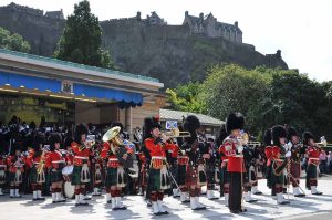 The Royal Edinburgh Military Tattoo taking place on the esplanade of Edinburgh Castle.