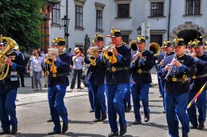 A Deutschmeister Military Brass Band performing in Vienna, Austria.