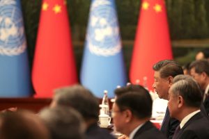China's President Xi Jinping speaks during a bilateral meeting with UN Secretary General Antonio Guterres, ahead of the Shanghai Cooperation Organization (SCO) Summit 2025, in the Guest House of Tianjin, on August 30, 2025 in Tianjin, China.