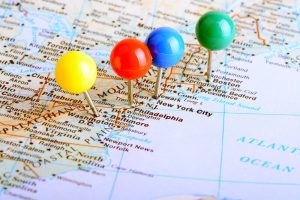 east coast map with pins