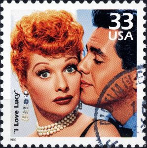 This is a 1999 U.S. postage stamp honoring the sitcom I Love Lucy.