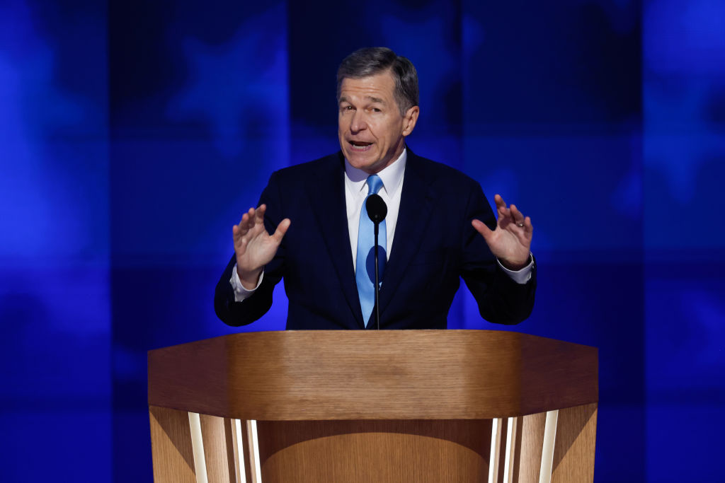CHICAGO, ILLINOIS - AUGUST 22: North Carolina Gov. Roy Cooper speaks onstage during the final day of the Democratic National Convention at the United Center on August 22, 2024 in Chicago, Illinois. Delegates, politicians, and Democratic Party supporters are gathering in Chicago, as current Vice President Kamala Harris is named her party's presidential nominee. The DNC takes place from August 19-22. (Photo by Chip Somodevilla/Getty Images)