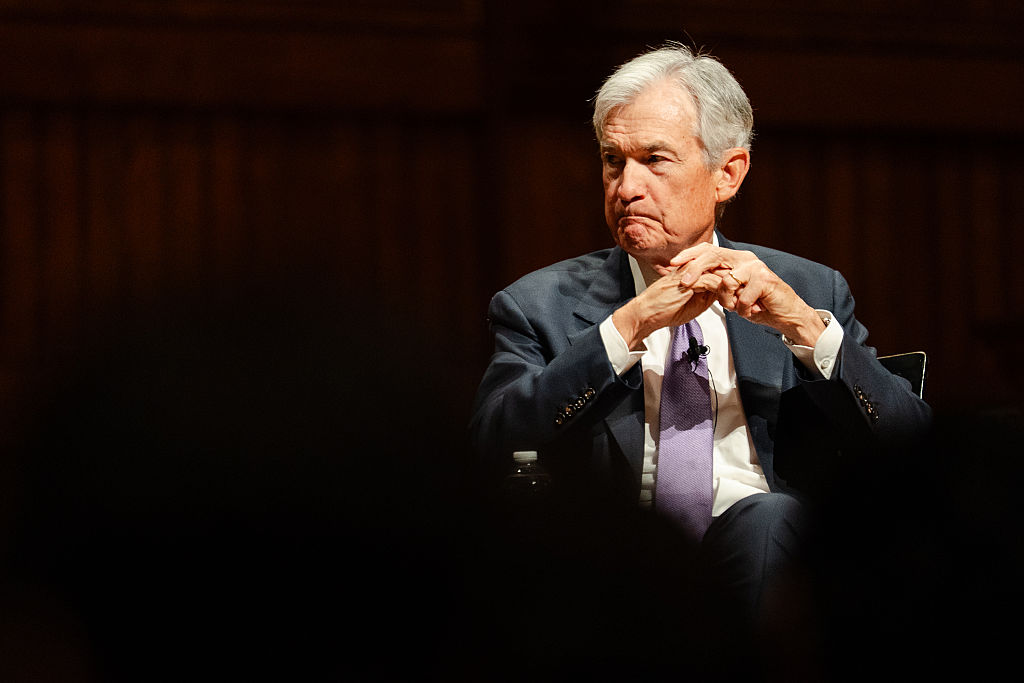 CAMBRIDGE, MASSACHUSETTS - MARCH 30: Federal Reserve Chairman Jerome Powell listens to a question during a Principles of Economics class at Harvard University on March 30, 2026 in Cambridge, Massachusetts. This will be one of Powell's final scheduled public appearances before his term as chairman ends on May 15. (Photo by Sophie Park/Getty Images)