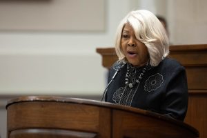 RICHMOND, VIRGINIA - MARCH 02: Sen. Louise Lucas (D-VA) speaks during the investiture ceremony of Chief Justice Cleo E. Powell in the chamber of the Supreme Court of Virginia, on March 2, 2026 in Richmond, Virginia. Powell is the first African-American woman Chief Justice of the Virginia Supreme Court. (Photo by Mike Kropf-Pool/Getty Images)