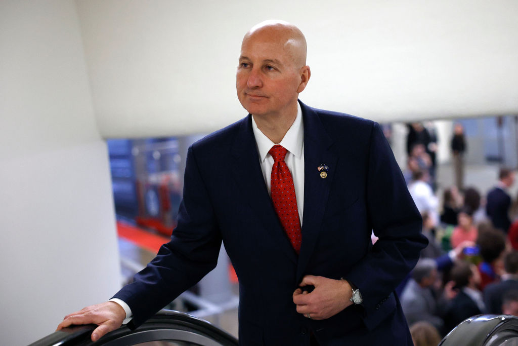 WASHINGTON, DC - MARCH 25: U.S. Sen. Pete Ricketts (R-NE) walks to the Senate floor at the U.S. Capitol on March 25, 2025 in Washington, DC. Republicans are meeting as the Trump administration faces blowback after defense plans that were posted in a group chat including top cabinet officials on the Signal app were accidentally shared with Jeffrey Goldberg, the editor-in-chief of The Atlantic magazine. (Photo by Kevin Dietsch/Getty Images)