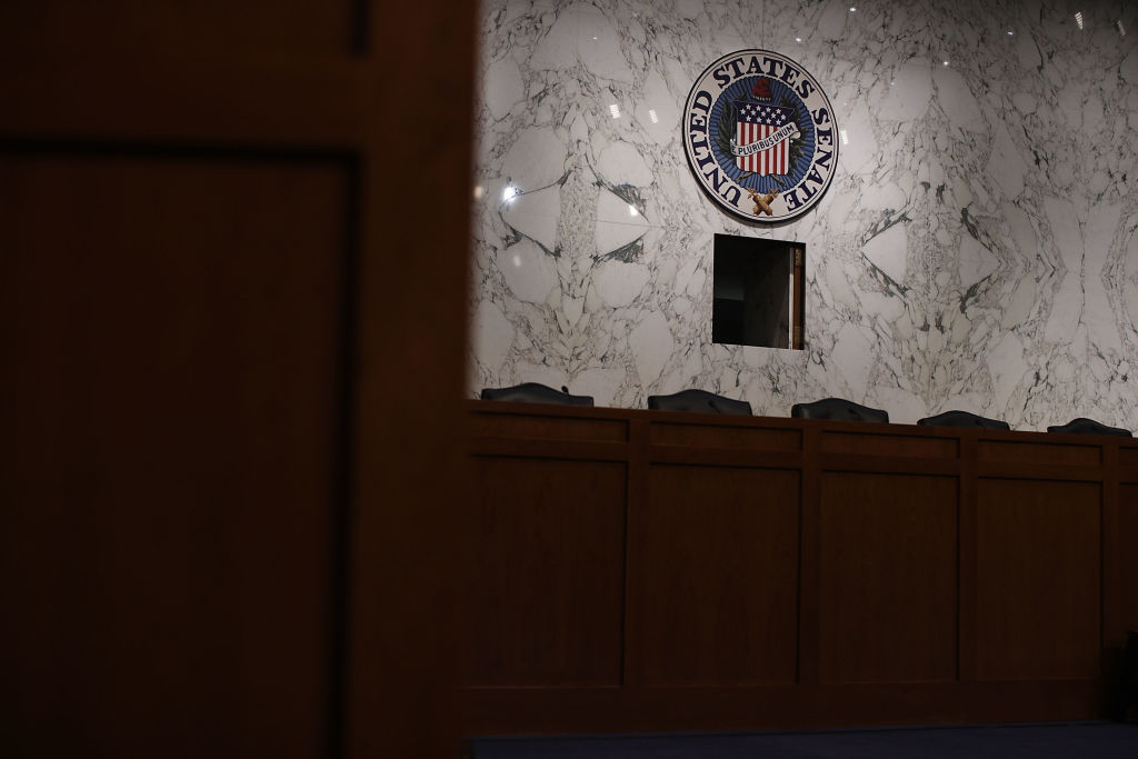 WASHINGTON, DC - JUNE 13: The hearing room is set for a hearing U.S. Attorney General Jeff Sessions will testify before the Senate Select Committee on Intelligence June 13, 2017 on Capitol Hill in Washington, DC. Sessions requested to testify publicly on the Justice Department's investigation into Russia's meddling in the 2016 election. (Photo by Alex Wong/Getty Images)