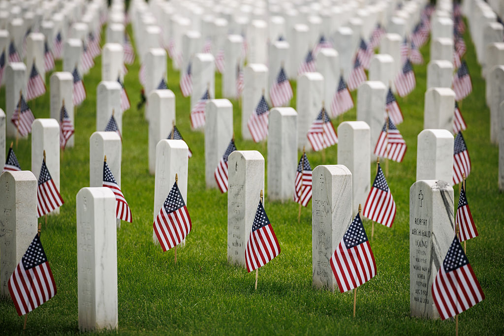 veterans headstones in cemetery; crucifixes