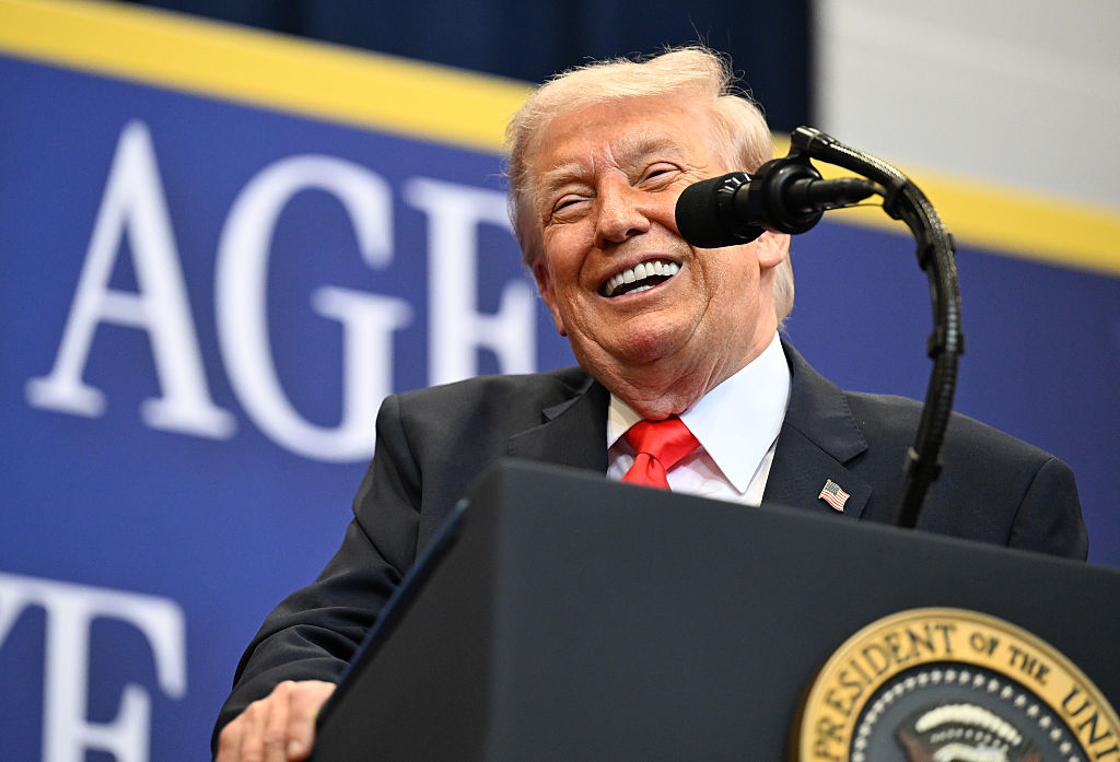 THE VILLAGES, FLORIDA - MAY 01: U.S. President Donald Trump speaks at The Villages Charter School on May 01, 2026 in The Villages, Florida. President Trump spoke about economic development, his administration's tax plan and Social Security. (Photo by Roberto Schmidt/Getty Images)