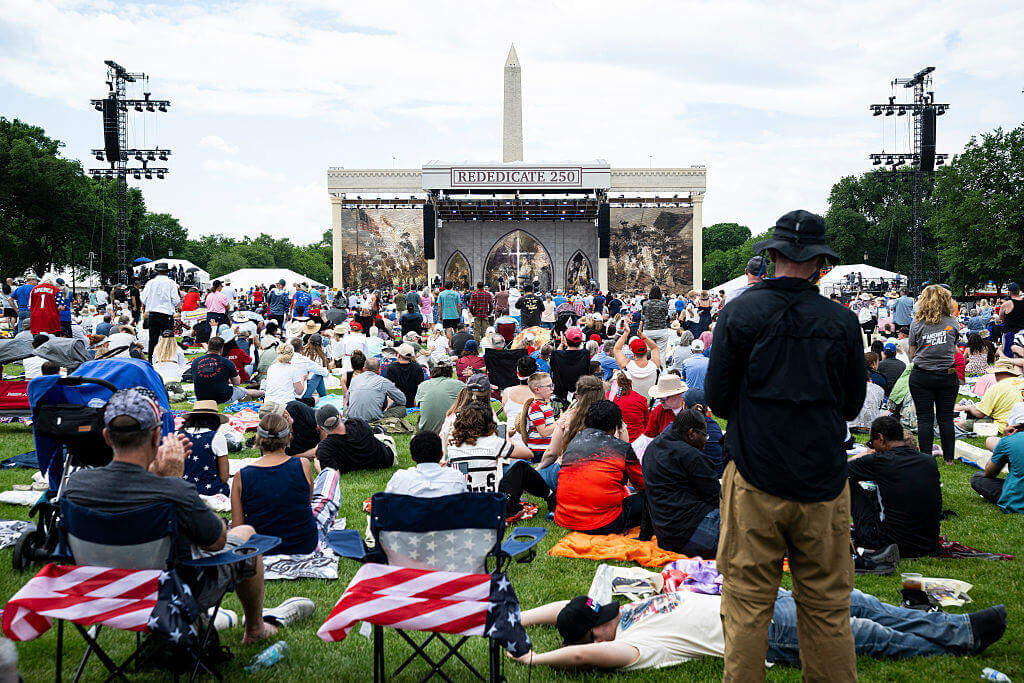 WASHINGTON, DC - MAY 17: Attendees face the stage during Rededicate 250: A National Jubilee of Prayer, Praise and Thanksgiving, on the National Mall, on May 17, 2026, in Washington, DC. Leading up to the America 250 celebration later in the year, thousands gathered on the Mall for a day of scripture, testimony, and prayer organized by Freedom250. (Photo by Graeme Sloan/Getty Images)