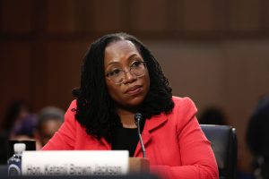 WASHINGTON, DC - MARCH 22: U.S. Supreme Court nominee Judge Ketanji Brown Jackson testifies during her confirmation hearing before the Senate Judiciary Committee in the Hart Senate Office Building on Capitol Hill, March 22, 2022 in Washington, DC. Judge Ketanji Brown Jackson, President Joe Biden's pick to replace retiring Justice Stephen Breyer on the U.S. Supreme Court, would become the first Black woman to serve on the Supreme Court if confirmed. (Photo by Anna Moneymaker/Getty Images)