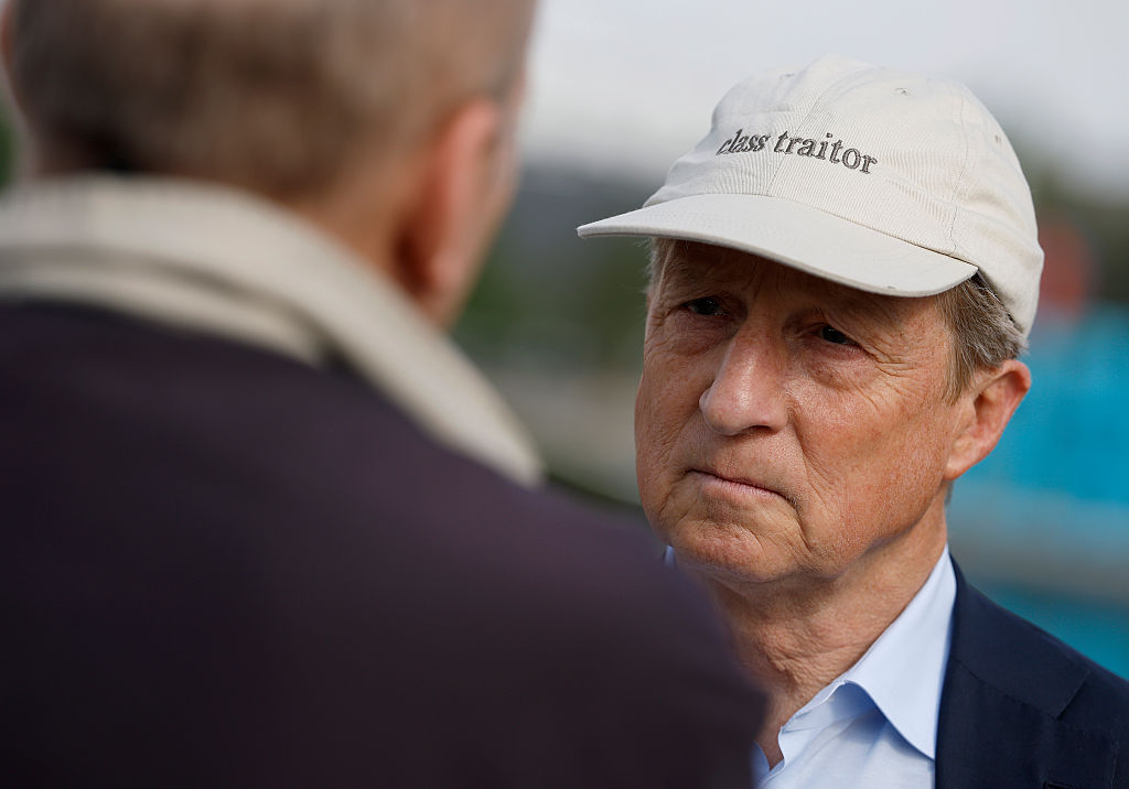 INGLEWOOD, CALIFORNIA - MAY 18: California Democratic gubernatorial candidate Tom Steyer looks on during a press conference with union workers at SoFi Stadium on May 18, 2026, in Inglewood, California. California gubernatorial candidate Tom Steyer joined labor advocates and union workers at SoFi Stadium during a rally ahead of the 2026 FIFA World Cup to demand investigations into FIFA’s security and worker accreditation policies, while also calling for protections against immigration enforcement activity and AI-related job displacement at the stadium. (Photo by Justin Sullivan/Getty Images)