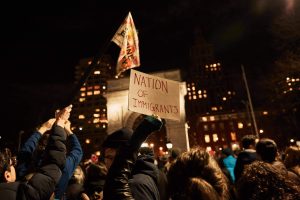 Protesting Trump`s Muslim Immigration Ban. CAIR-NY Holds Rally for Muslim and Immigrant Rights in Washington Square Park in response to President Trump`s policies. New York, USA, January 25, 2017.