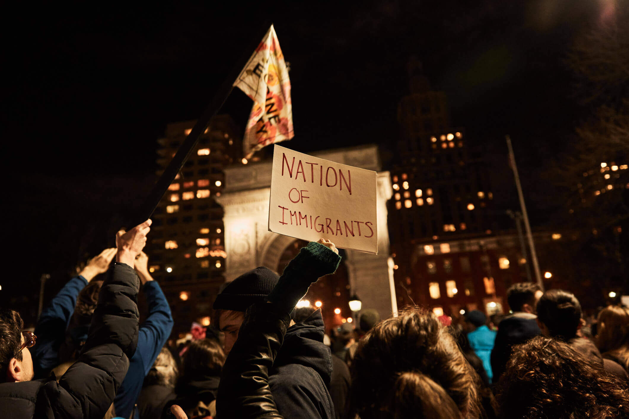 Protesting Trump`s Muslim Immigration Ban. CAIR-NY Holds Rally for Muslim and Immigrant Rights in Washington Square Park in response to President Trump`s policies. New York, USA, January 25, 2017.
