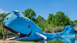 The iconic Blue Whale of Catoosa, a historic landmark located off Route 66 in Oklahoma.