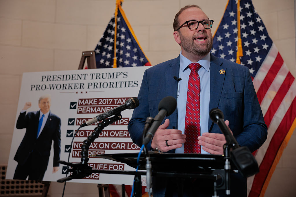 House Ways and Means Committee Chairman Jason Smith (R-MO) holds a news conference before a markup hearing in the Longworth House Building on Capitol Hill on May 13, 2025 in Washington, DC.