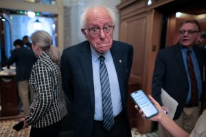 Sen. Bernie Sanders (I-VT) talks to reporters as he heads for a vote at the U.S. Capitol on June 01, 2026 in Washington, DC.