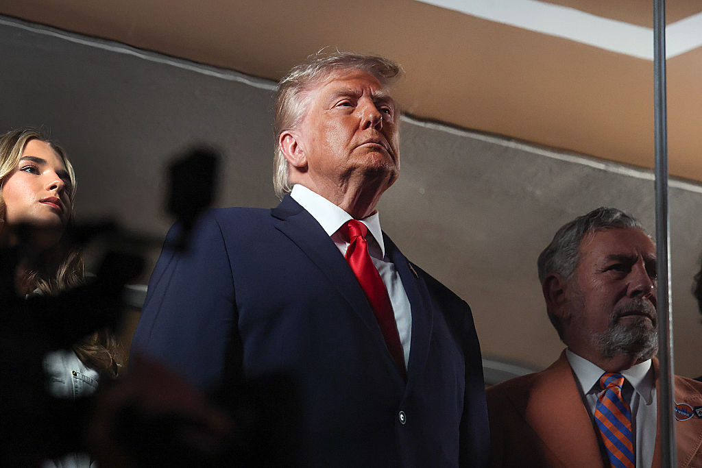 U.S. President Donald Trump watches the start of Game 3 of the NBA Finals between New York Knicks and San Antonio Spurs at Madison Square Garden on June 8, 2026 in New York City.
