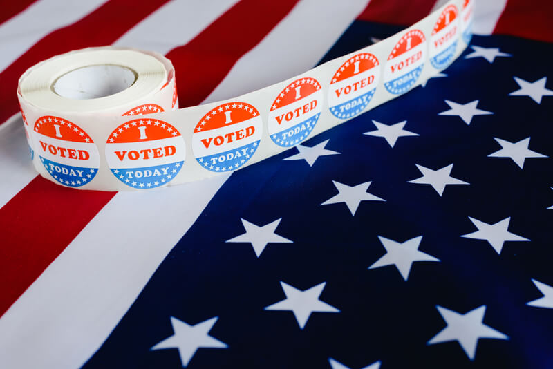 I voted today sticker, typical of US elections on American flag.