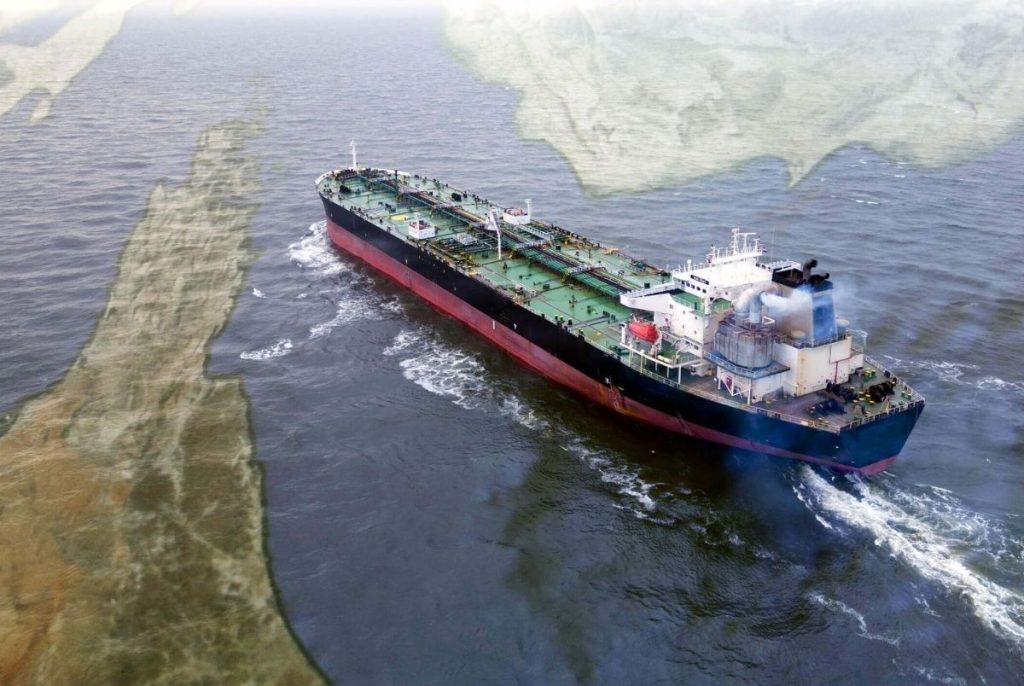 An oil tanker navigating the Strait of Hormuz