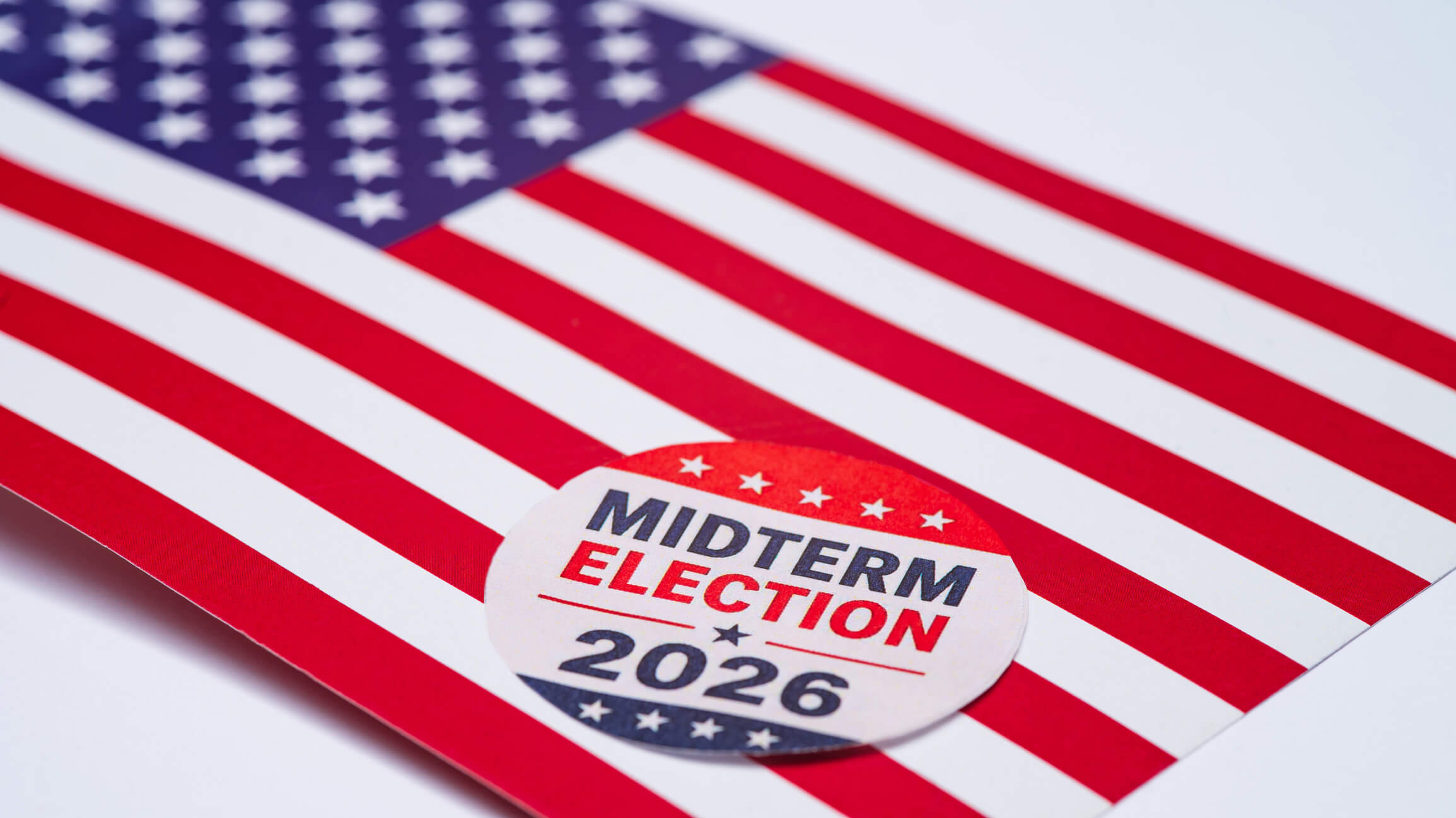 A View Of The American Flag With Midterm Elections Sticker , On A White Background 2026 2028