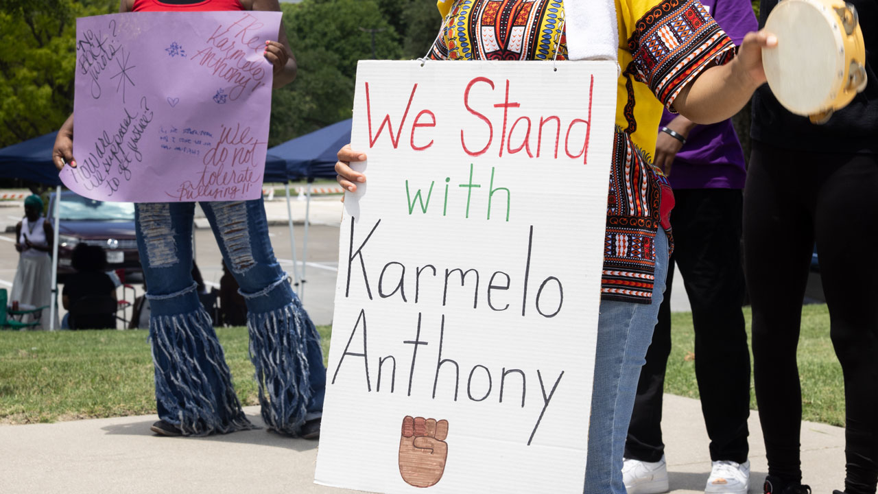 Supporters of Karmelo Anthony chant outside of the Collin County Courthouse in McKinney, Texas, June 6, 2026.