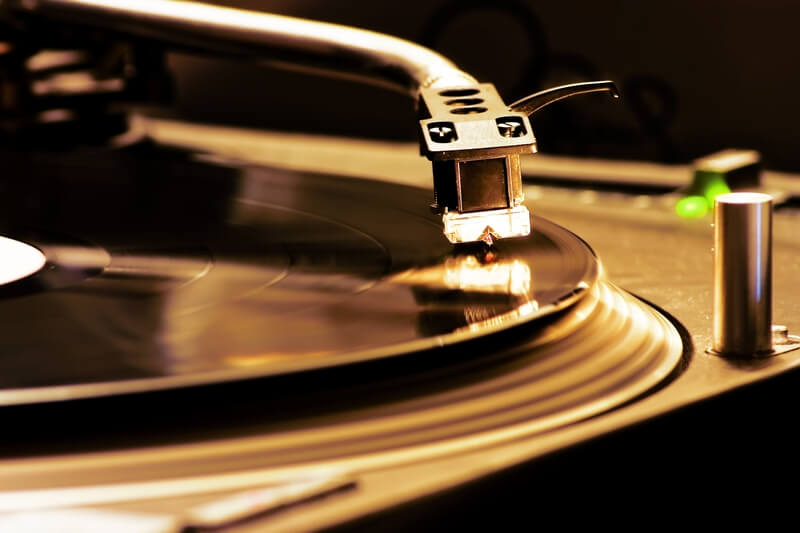 Closeup of a Dj turntable player