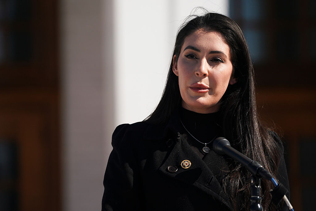 U.S. Rep. Anna Paulina Luna (R-FL) speaks to the media outside the Chappaqua Performing Arts Center as former U.S. President Bill Clinton testifies in a closed-door deposition with the House Oversight Committee on February 27, 2026 in Chappaqua, New York.