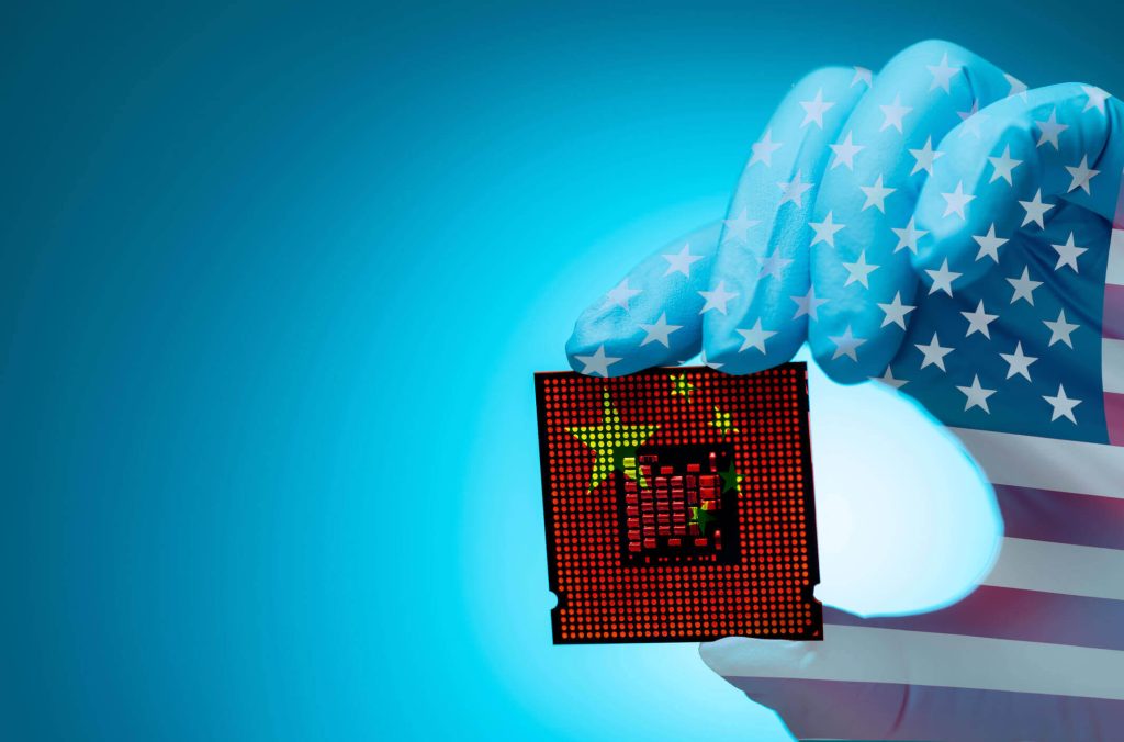 US-China chip war. Semiconductor industry. Geopolitical battleground. Tensions in US-China semiconductor reshape chip stocks and Taiwan's tech landscape, driving innovation amid export restrictions