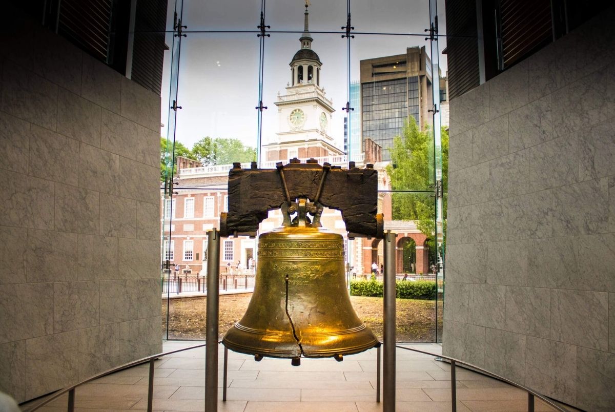 The Liberty Bell - an iconic symbol of American independence, located in Philadelphia, Pennsylvania, USA. The iconic Liberty Bell in all it`s glory