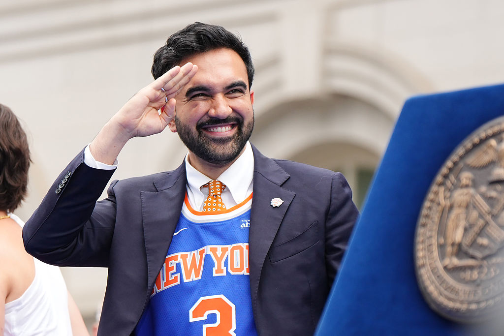 New York City Mayor Zohran Mamdani looks on during the New York Knicks Championship ticker tape parade and victory rally celebrating winning the 2026 NBA Finals on June 18, 2026 in New York City.