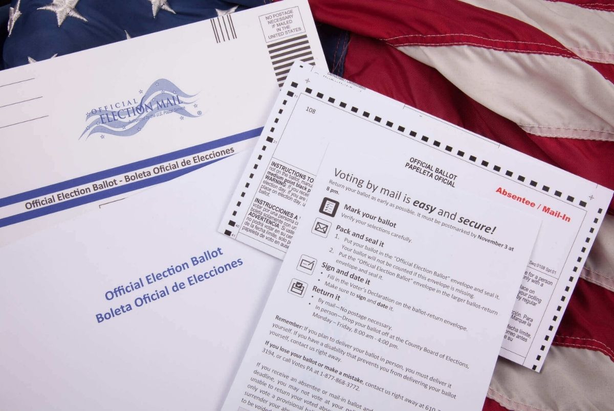 US Election Ballot. An official United States election ballot and a prepaid letter for vote by mail.