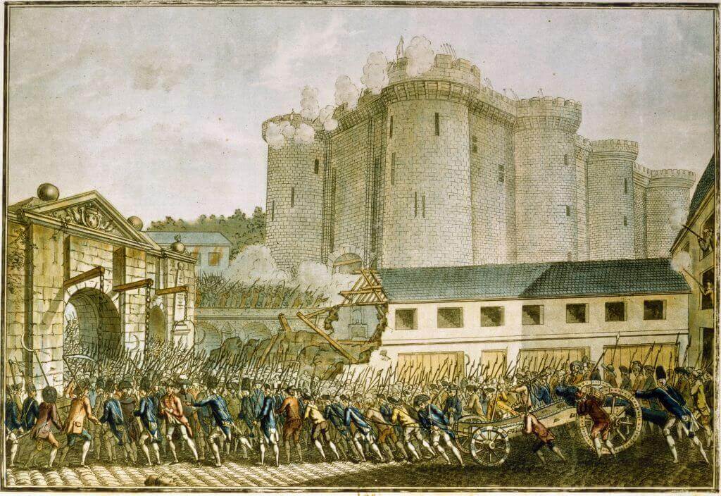 Storming of the Bastille, Paris, during the French Revolution by a mob helped by Royal troops.