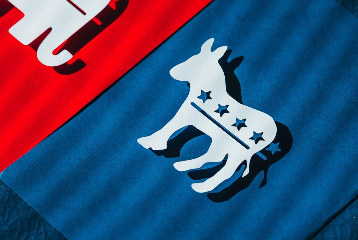 Democrat Blue Donkey Rivalry of Republicans and Democrats in 2024 U. S. Presidential Election.