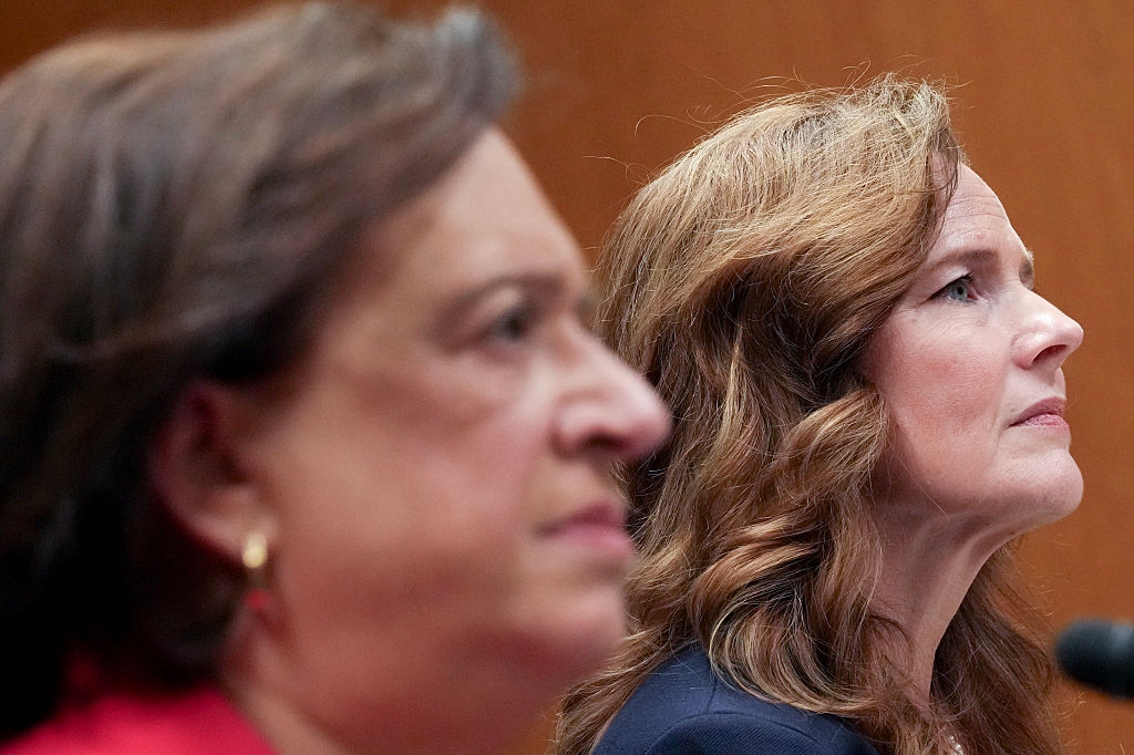 JULY 14: U.S. Supreme Court Associate Justices Elena Kagan and Amy Coney Barrett testify before the Senate Appropriations Committee on Capitol Hill on July 14, 2026 in Washington, DC.