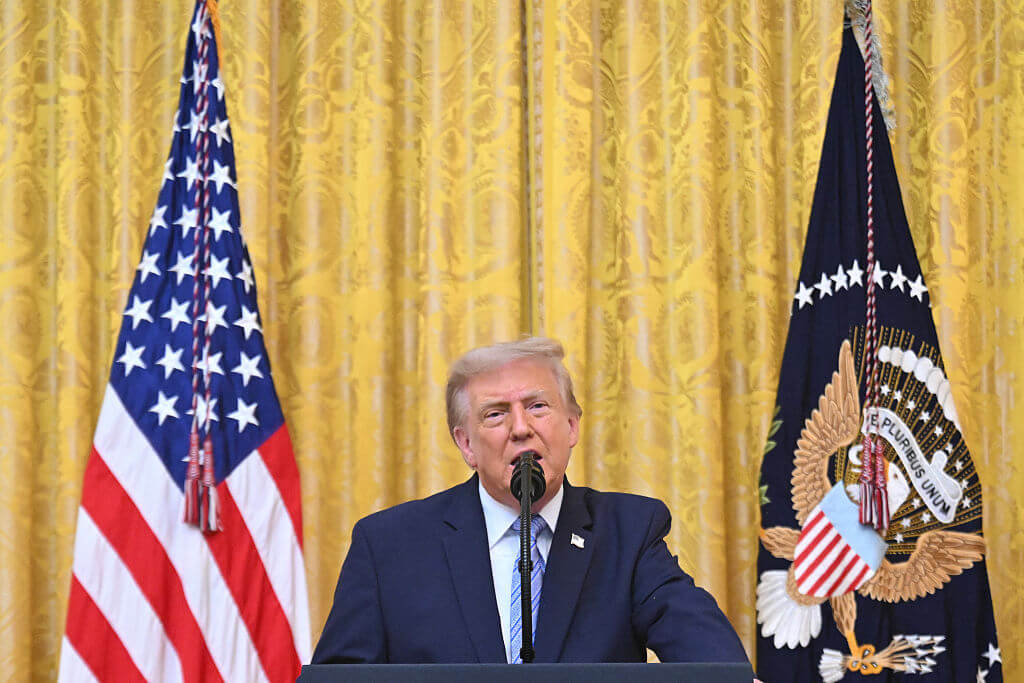 U.S. President Donald Trump addresses the nation from the East Room of the White House on July 16, 2026 in Washington, DC.