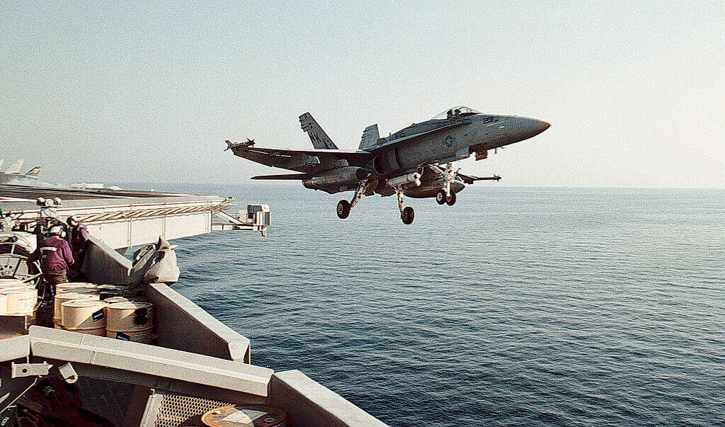 An F/A-18 "Hornet" Assigned To Strike Fighter Squadron One One Five (Vfa-115) "Eagles" Launches From The Flight Deck Of The Aircraft Carrier USS Abraham Lincoln (Cvn 72). Lincoln Is Currently On A Scheduled Six-Month Deployed To The Persian Gulf In Support Of Operation Southern Watch.