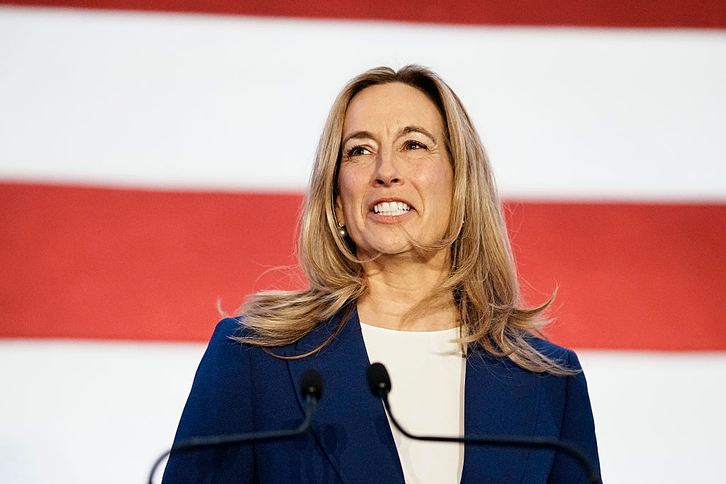 New Jersey Democratic gubernatorial candidate, Rep. Mikie Sherrill (D-NJ) delivers remarks at her election night watch party at the Hilton East Brunswick Hotel on November 4, 2025 in East Brunswick, New Jersey.