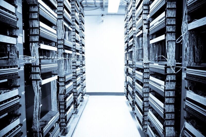 Network data center. A shot of servers and hardwares in an internet data center