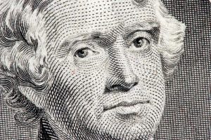 Thomas Jefferson close up from one dollar bill