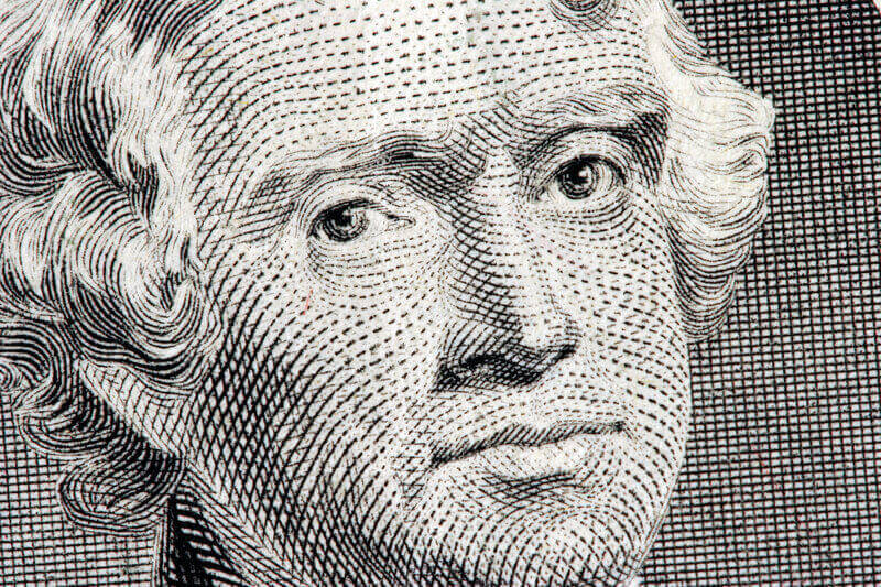 Thomas Jefferson close up from one dollar bill